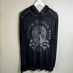 Helix Hoodie Men Black Thermal Top Skull Cross Fighter Y2K Vintage Biker Retro L